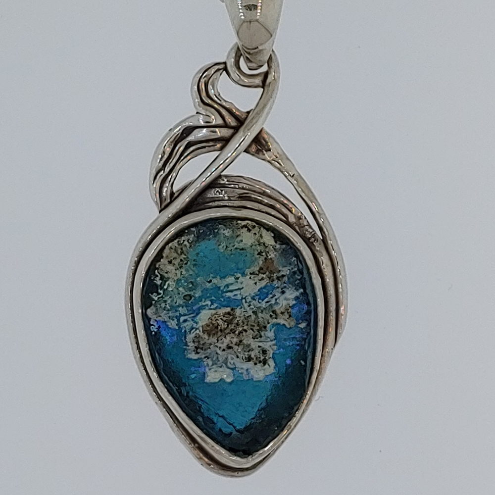 Sterling Silver Roman Glass One of a Kind Necklace